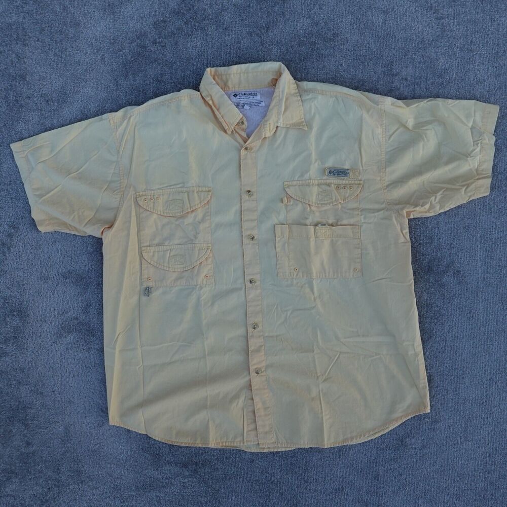 VTG Columbia Shirt Mens L Yellow PFG Vented Outdoor Performance Fishing Gear